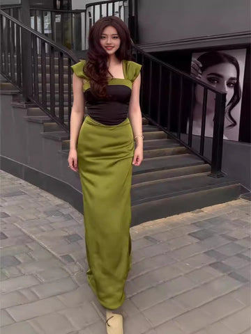 Summer New Fashion Splicing Body Waist Temperament Drag Dress